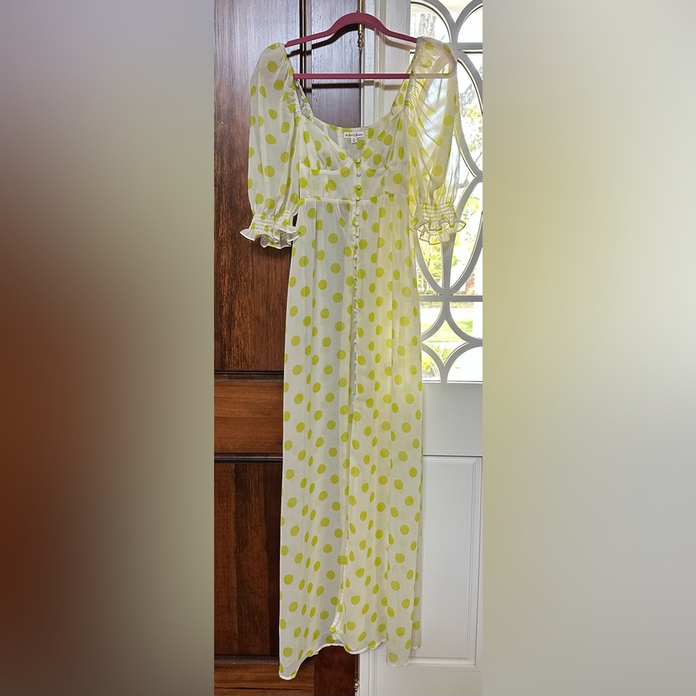 NWT For Love & Lemons Megan Maxi Dress Cover Up Yellow Polka Dot– Size XS - Picture 4 of 10